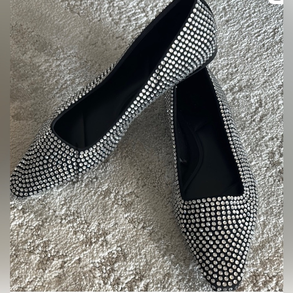 ZARA  Fancy & Classy •Black and Silver Crystal embellished Women's Flats